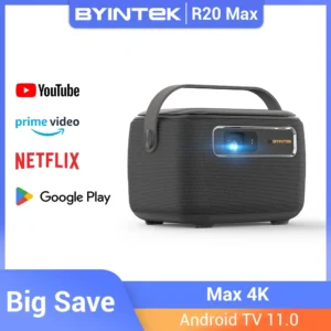 BYINTEK R20 Max Mini Projector 4K DLP Smart WiFi Android 11.0 LED 1080P Outdoor Home Theater Projectors With 15600mAh Battery