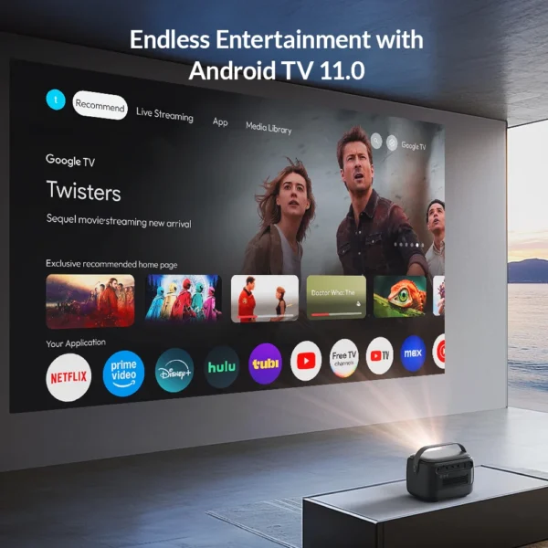 BYINTEK R20 Max Mini Projector 4K DLP Smart WiFi Android 11.0 LED 1080P Outdoor Home Theater Projectors With 15600mAh Battery - Image 3