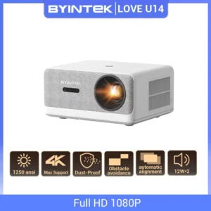 BYINTEK LOVE U14 Full HD 1080P Projector 4K Smart Bluetooth WiFi 6 Supported 1250ANSI Auto Focus Home Theater Cinema Projectors